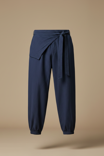 Pantalon Chinois Bleu Marine Coton Ample Sarouel Homme - vue 3