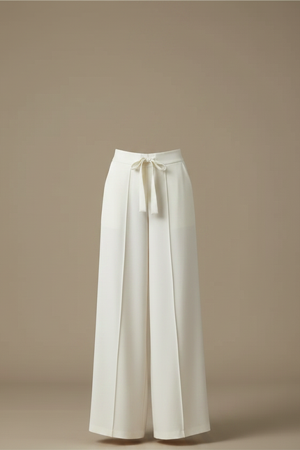 Pantalon Chinois Blanc Fluide Taille Haute Large - Viscose - vue 3