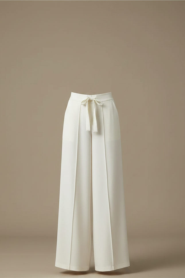 Pantalon Chinois Blanc Fluide Taille Haute Large - Viscose - vue 3