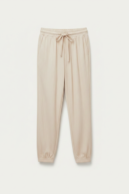 Pantalon Chinois Beige Côtelé Fluide Ample Décontracté - Viscose - vue 3