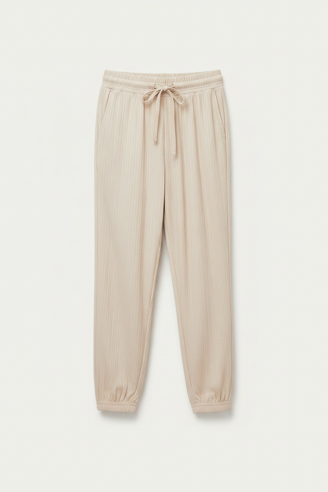 Pantalon Chinois Beige Côtelé Fluide Ample Décontracté - Viscose - vue 3