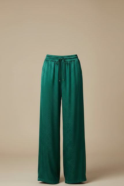 Pantalon Chinois Vert Satin Fluide Ample Imprimé - vue 3
