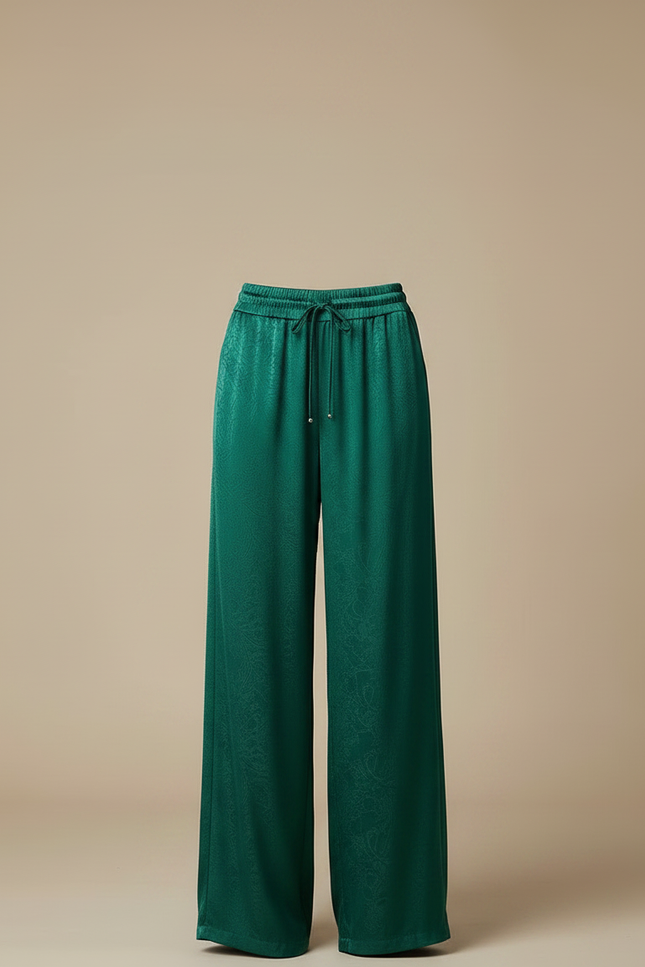 Pantalon Chinois Vert Satin Fluide Ample Imprimé - vue 3