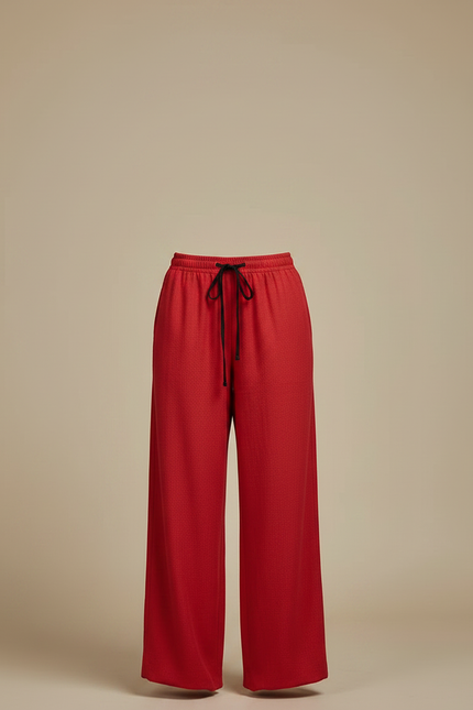 Pantalon Chinois Rouge Ample Lin Cordon Décontracté - vue 3
