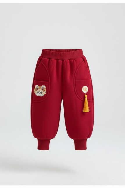 Pantalon Chinois Rouge Velours Épais Hiver Enfant - vue 3