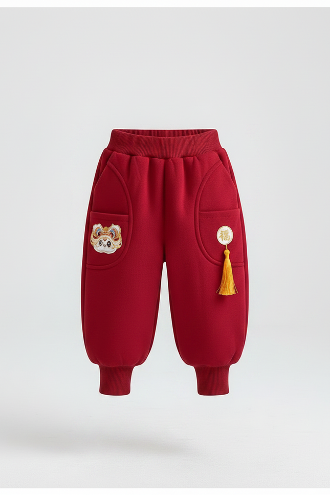Pantalon Chinois Rouge Velours Épais Hiver Enfant - vue 3