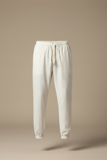 Pantalon Chinois Lin Cordon Beige Ample Décontracté - vue 3