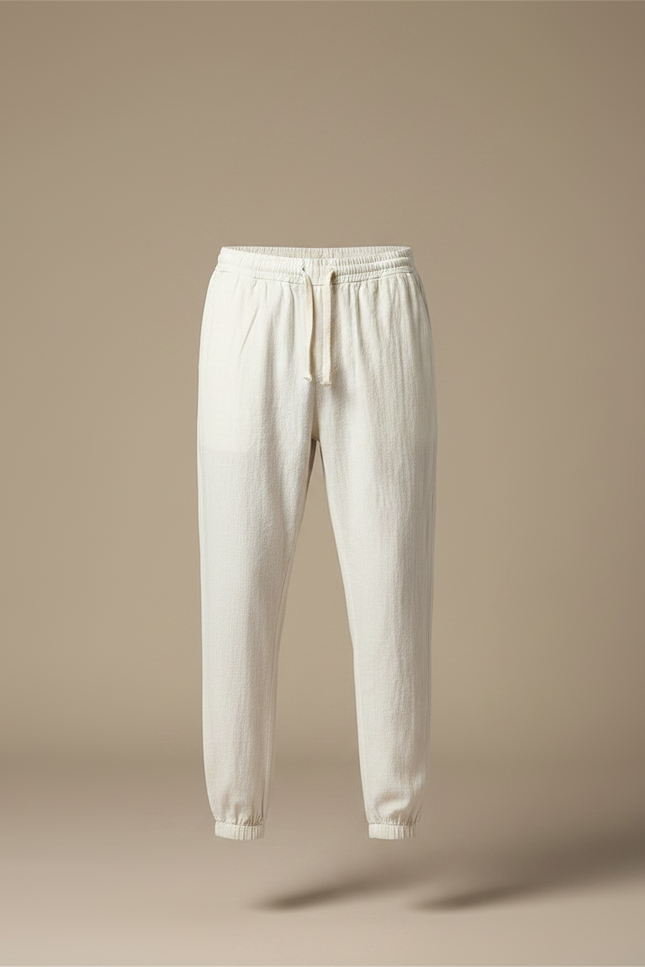 Pantalon Chinois Lin Cordon Beige Ample Décontracté - vue 3