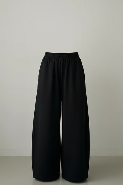 Pantalon Chinois Noir Ample Fluide Décontracté Cordon - Molleton - vue 3