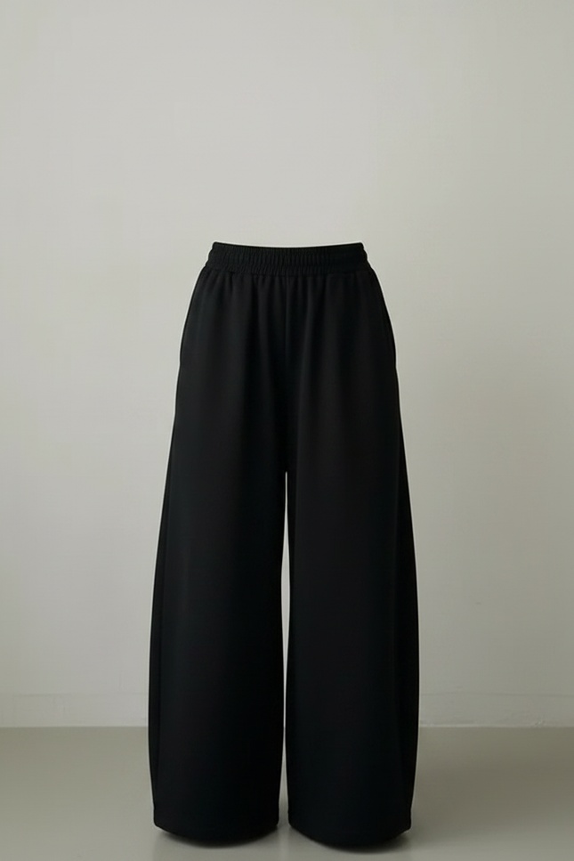 Pantalon Chinois Noir Ample Fluide Décontracté Cordon - Molleton - vue 3