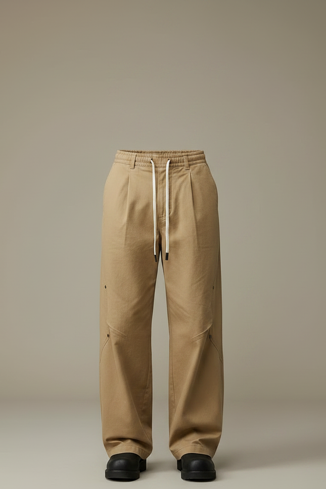 Pantalon Chinois Cargo Ample Cordon Beige Homme Décontracté - Toile - vue 3