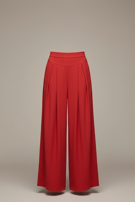 Pantalon Chinois Rouge Plissé Fluide Élégant Femme - Satin - vue 3