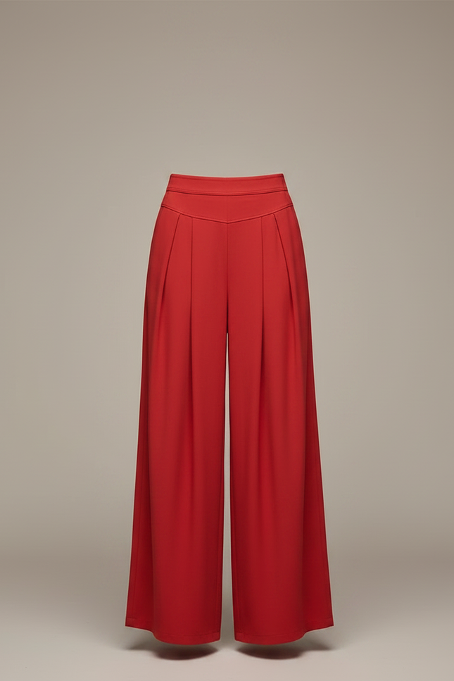 Pantalon Chinois Rouge Plissé Fluide Élégant Femme - Satin - vue 3