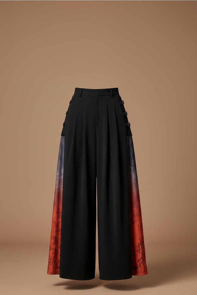 Pantalon Chinois Noir Ample Imprimé Fluide Femme - Polyester - vue 3