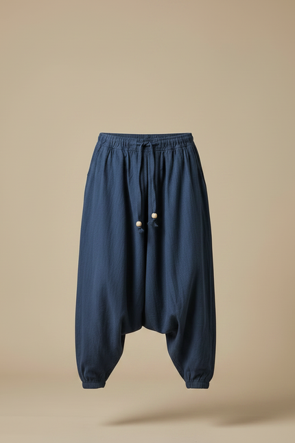 Pantalon Chinois Lin Coton Ample Décontracté Homme Bleu Marine - vue 3