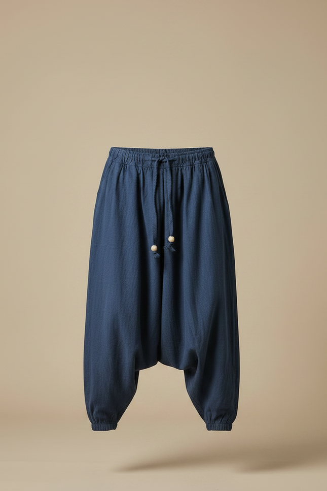 Pantalon Chinois Lin Coton Ample Décontracté Homme Bleu Marine - vue 3