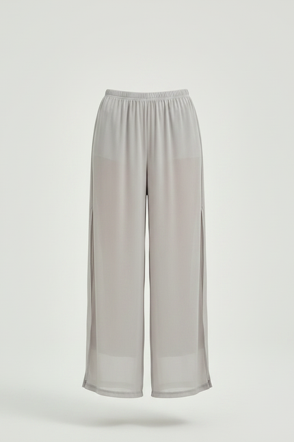 Pantalon Chinois Gris Fluide Fendu Élégant Femme - Soie - vue 3