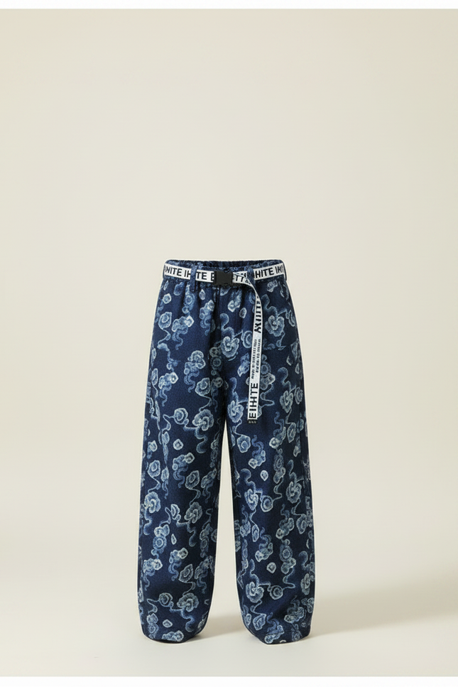 Pantalon Chinois Denim Ample Nuages Imprimés Ceinture Garçon - Jean - vue 3