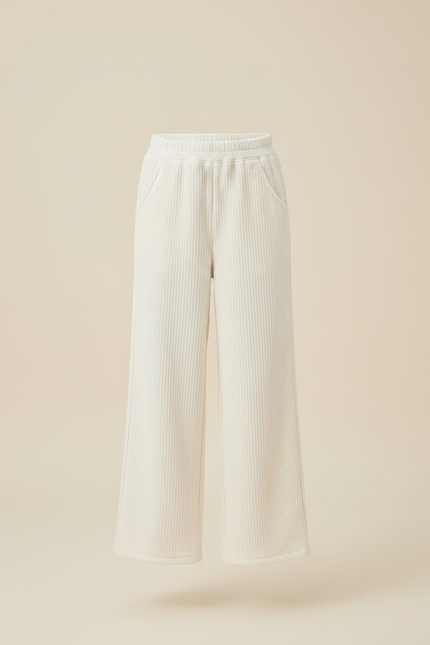Pantalon Chinois Crème Côtelé Ample Confortable Fille - Beige Cordé - vue 3