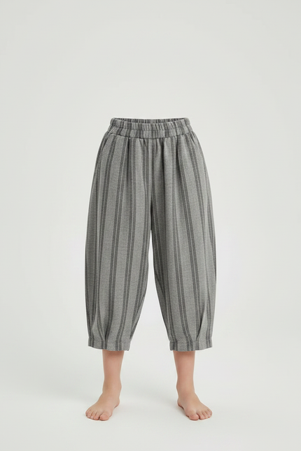 Pantalon Chinois Gris Rayé Ample Coton Enfant - vue 3
