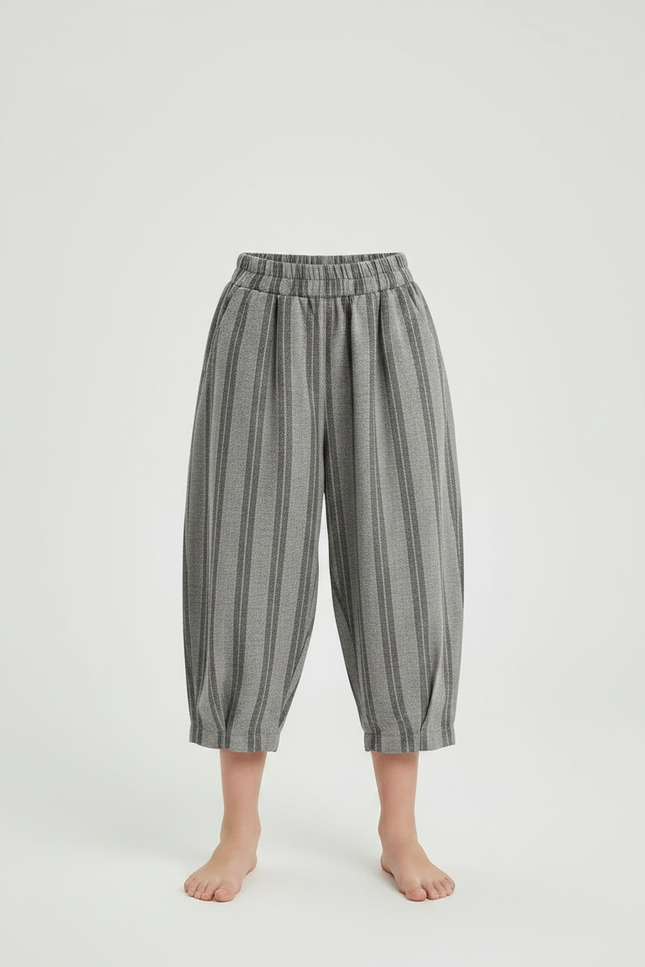 Pantalon Chinois Gris Rayé Ample Coton Enfant - vue 3