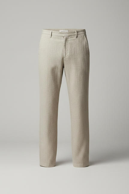 Pantalon Chinois Lin Ample Beige Uni Homme Décontracté - vue 3