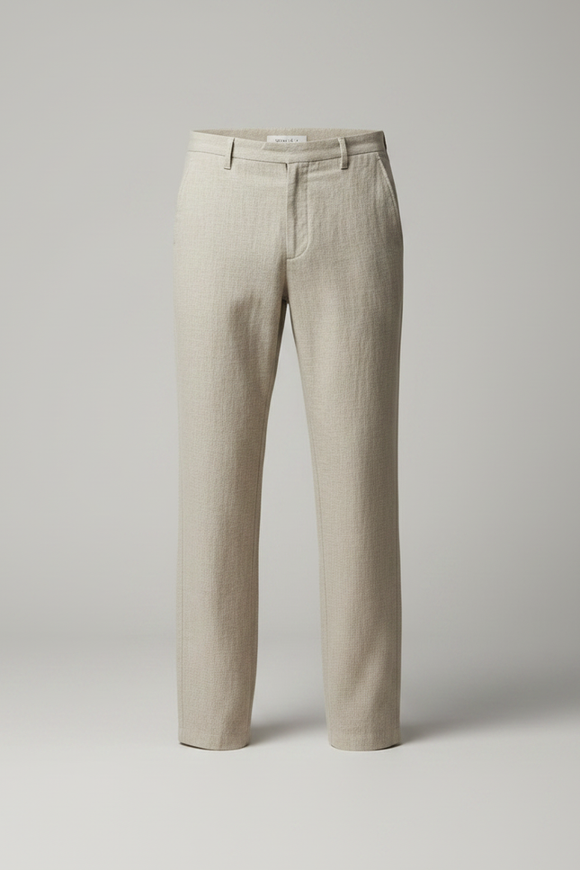 Pantalon Chinois Lin Ample Beige Uni Homme Décontracté - vue 3