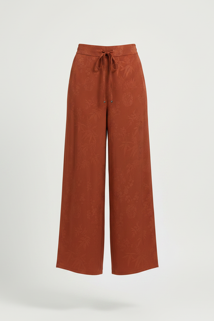 Pantalon Chinois Large Terracotta Jacquard Fluide Décontracté - Marron Satin - vue 3