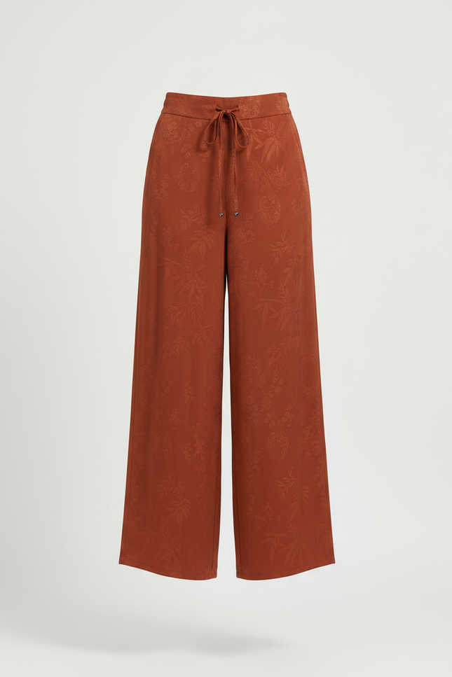 Pantalon Chinois Large Terracotta Jacquard Fluide Décontracté - Marron Satin - vue 3