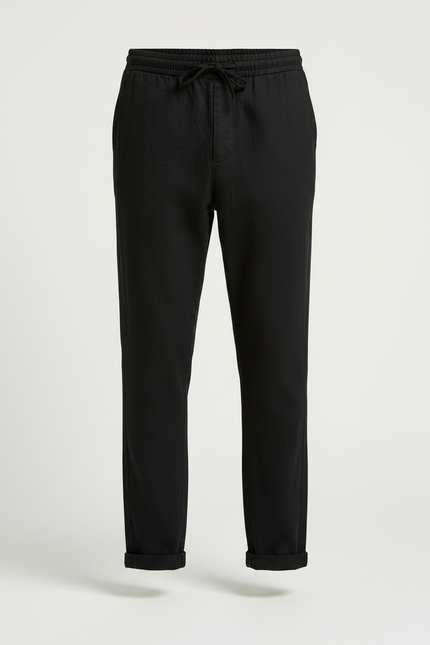 Pantalon Chinois Noir Décontracté Droit Cordon Homme - Lin - vue 3