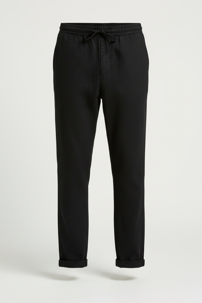 Pantalon Chinois Noir Décontracté Droit Cordon Homme - Lin - vue 3