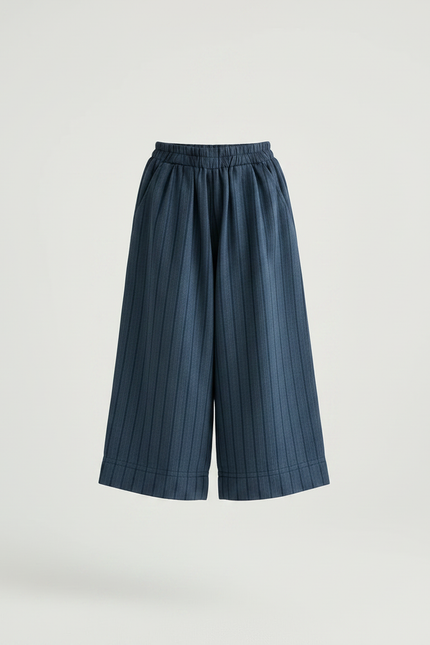 Pantalon Chinois Bleu Rayé Coton Ample Décontracté - Marine - vue 3