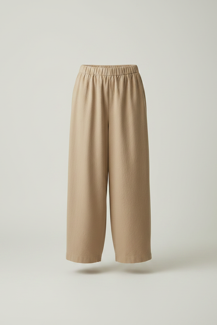 Pantalon Chinois Beige Ample Taille Haute Confortable - Laine - vue 3