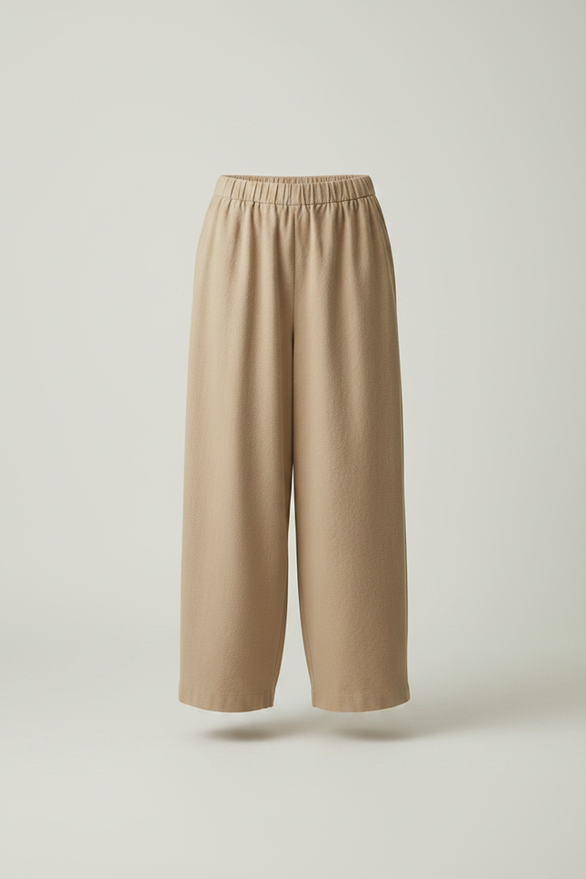Pantalon Chinois Beige Ample Taille Haute Confortable - Laine - vue 3