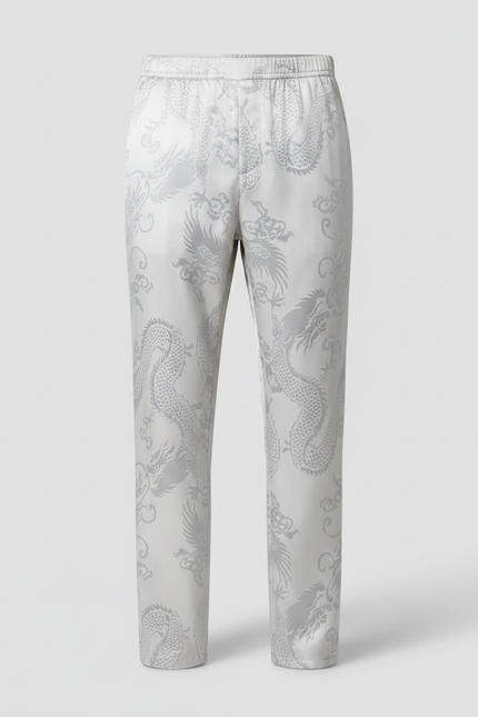 Pantalon Chinois Satin Blanc Dragon Ample Homme - vue 3