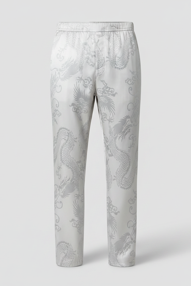 Pantalon Chinois Satin Blanc Dragon Ample Homme - vue 3