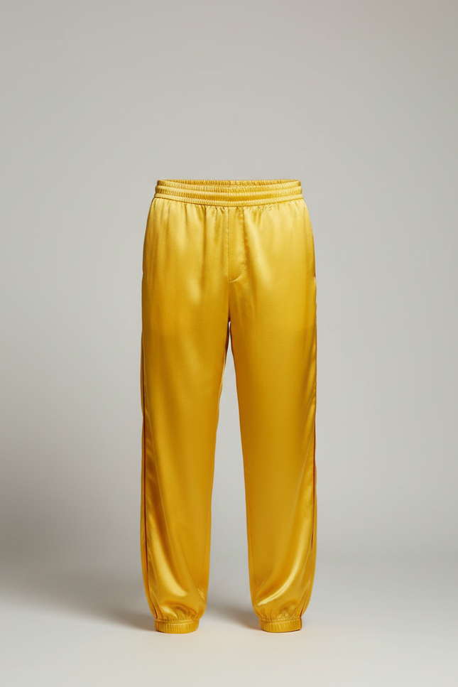 Pantalon Chinois Jaune Satin Ample Bandes Rouges - vue 3