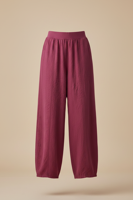 Pantalon Chinois Bordeaux Ample Coton Lin Confortable - vue 3