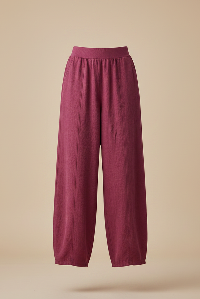 Pantalon Chinois Bordeaux Ample Coton Lin Confortable - vue 3