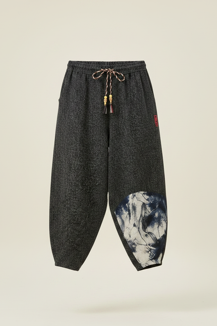 Pantalon Chinois Gris Ample Coton Imprimé Décontracté - Molleton - vue 3