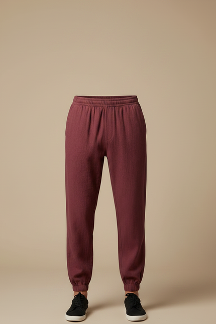 Pantalon Chinois Bordeaux Lin Ample Jogger Homme - vue 3