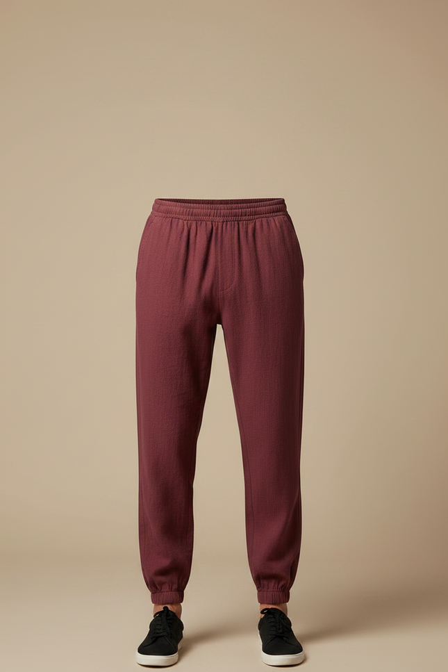 Pantalon Chinois Bordeaux Lin Ample Jogger Homme - vue 3