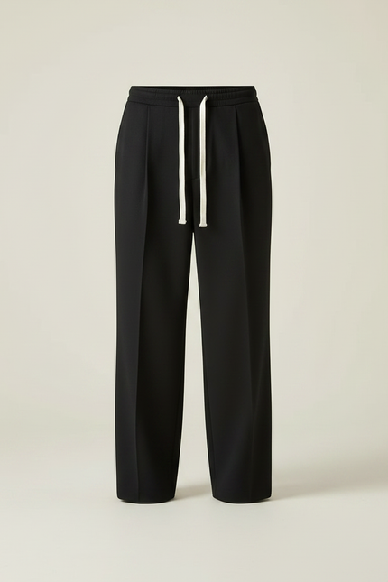 Pantalon Chinois Noir Ample Plissé Décontracté Cordon Homme - Polyester - vue 3