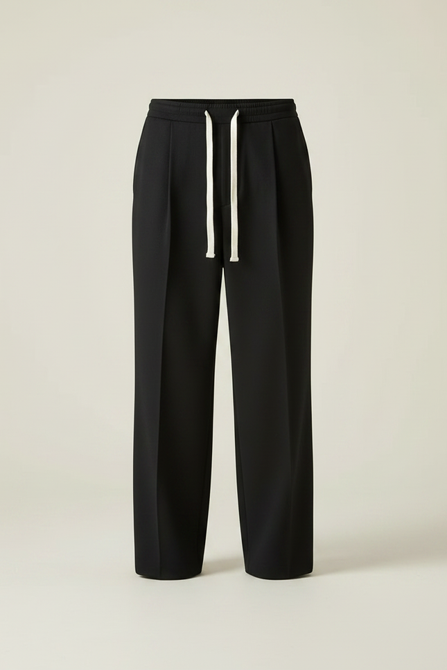 Pantalon Chinois Noir Ample Plissé Décontracté Cordon Homme - Polyester - vue 3