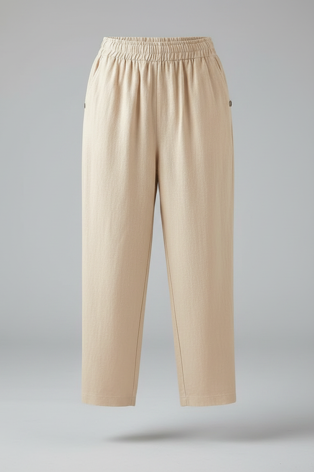 Pantalon Chinois Beige Ample Coton Lin Élégant - vue 3