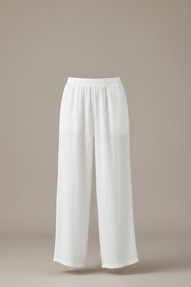 Pantalon Chinois Blanc Ample Lin Plissé Décontracté - vue 3
