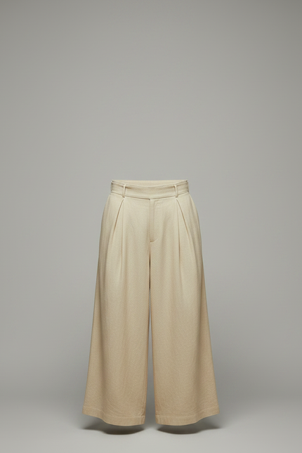 Pantalon Chinois Beige Ample Coton Lin Décontracté - vue 3