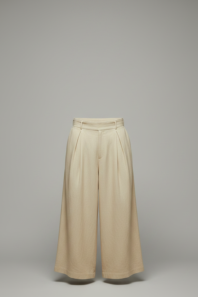 Pantalon Chinois Beige Ample Coton Lin Décontracté - vue 3