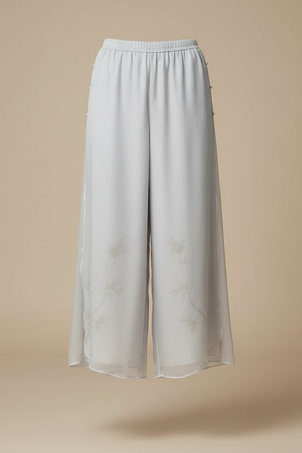 Pantalon Chinois Gris Fluide Imprimé Floral Élastique - Soie - vue 3