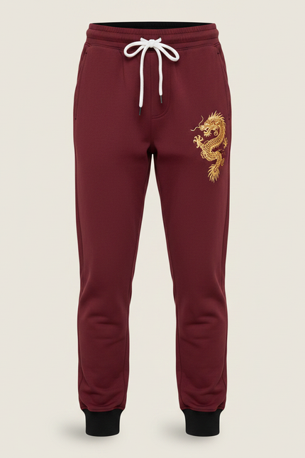 Pantalon Chinois Rouge Cordon Dragon Garçon Molleton Jogger - vue 3